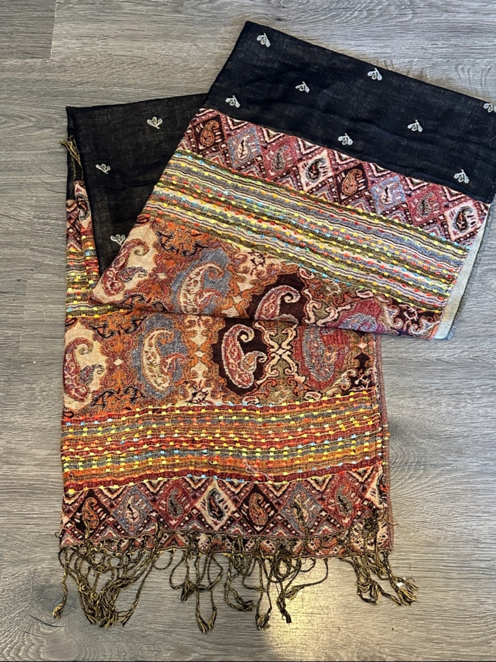 Paisley Multicolor Woven Fringe Wrap - Women’s Scarf